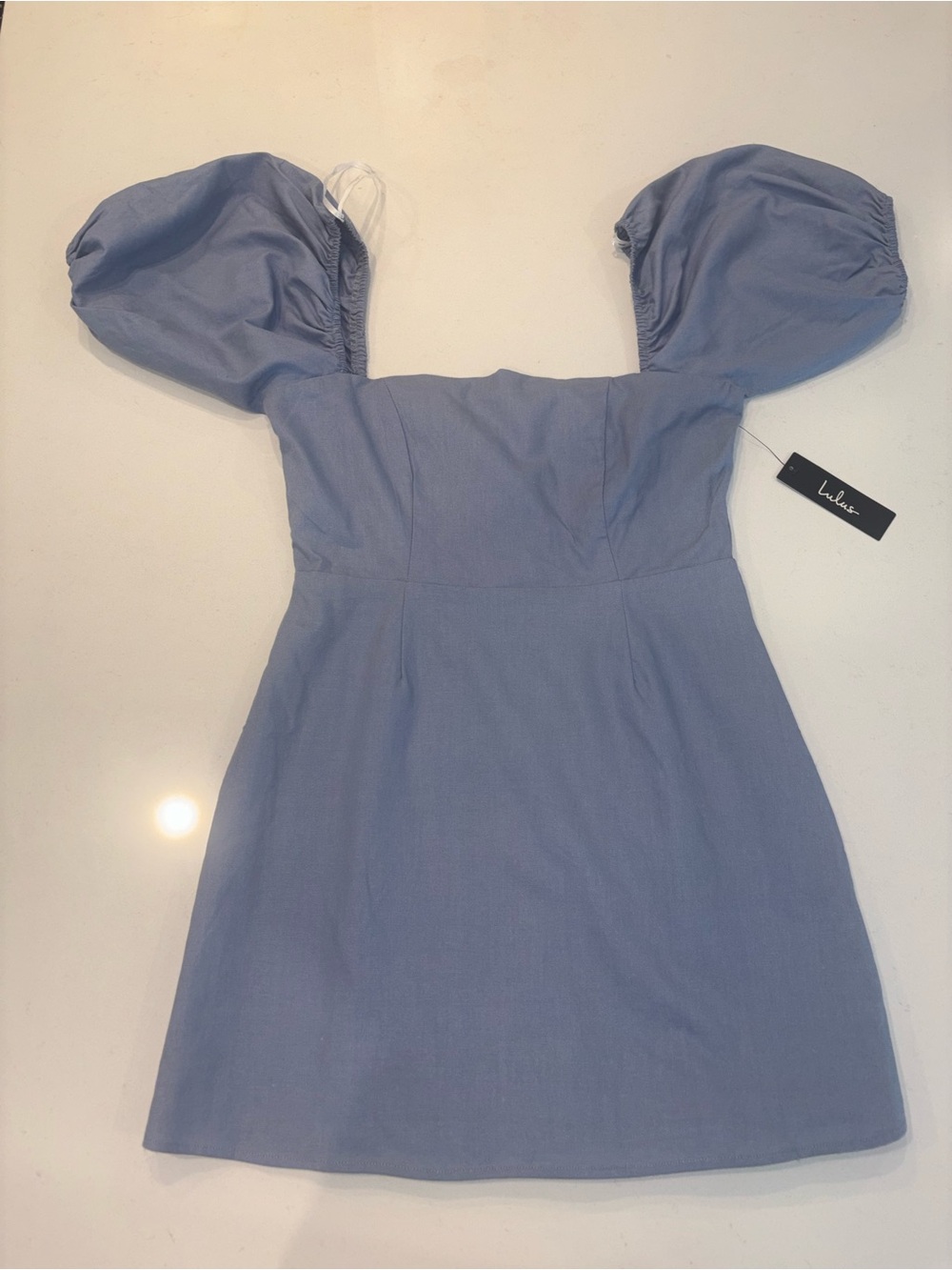 Lulu's Lavender-Blue Puff-Sleeve Mini Dress